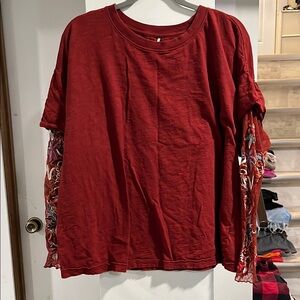 Red Women's Top with Patterned Sleeves
